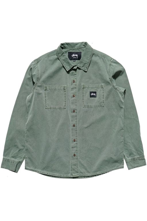 Stussy Mens Barham Pigment LS Shirts Green - QLBZY5891